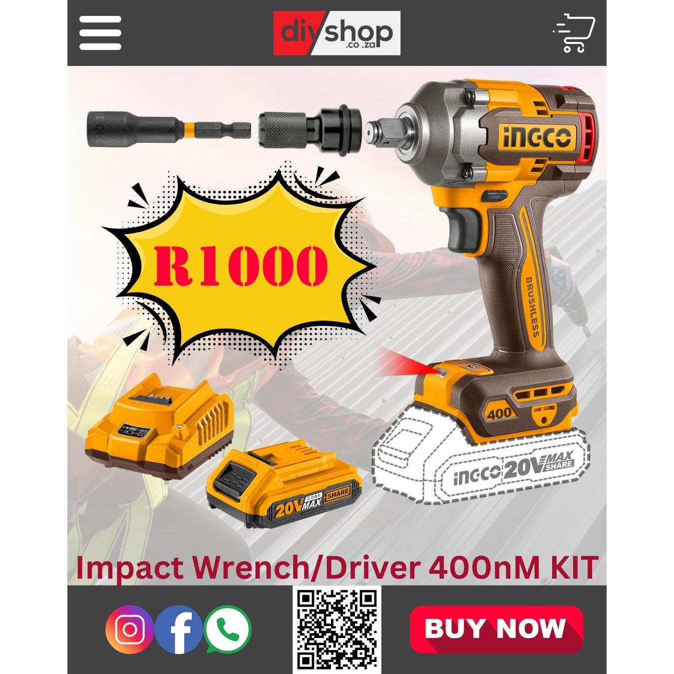 Impact Wrench/Driver Cordless 20𝑉 KIT iNGCO