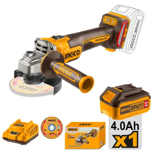 Angle Grinder Cordless 115ππ 20π iNGCO-900π-+ 4π΄π Bat + 2π΄ Chrgr + Bag-