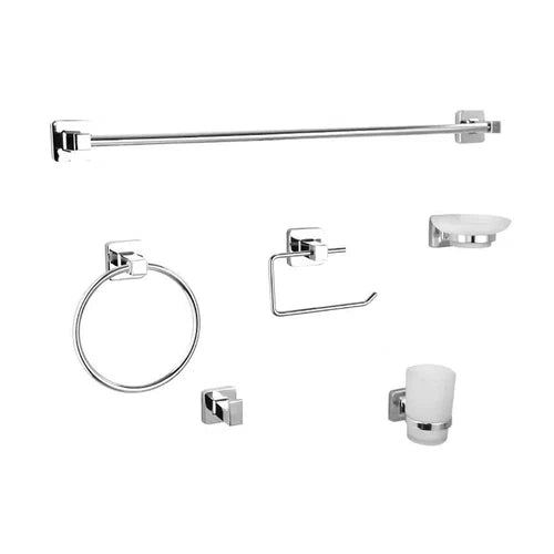 Bathroom Accessories Set Square Livorno-Chrome-