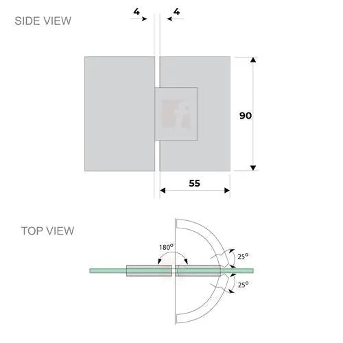 Hinge Glass to Glass 180° for Silhouette Frameless Shower-Stainless steel-each-