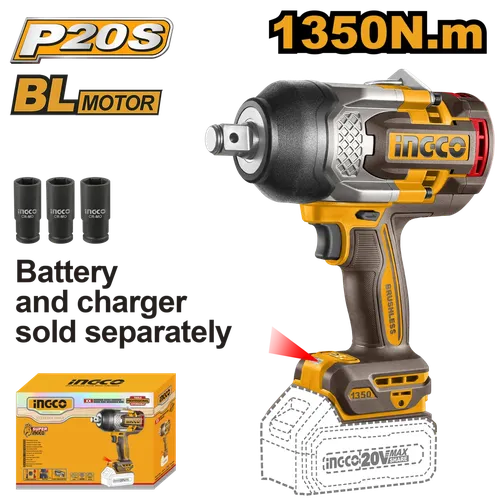 Impact Wrench Cordless 20π 3/4" iNGCO-1350π-π-Tool Only-