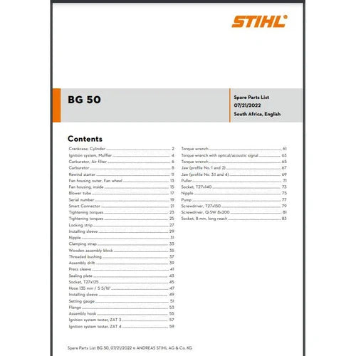 Parts List & Diagram BG50 STIHL-