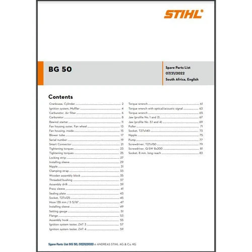 Parts List & Diagram BG50 STIHL-