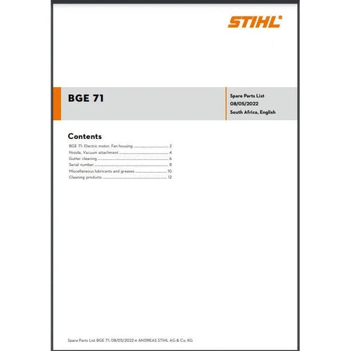 Parts List & Diagram BGE71 STIHL-