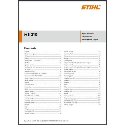 Parts List & Diagram MS210 STIHL-