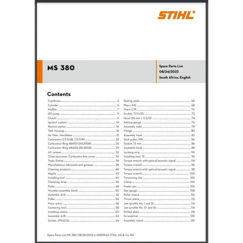 Parts List & Diagram MS380 STIHL-