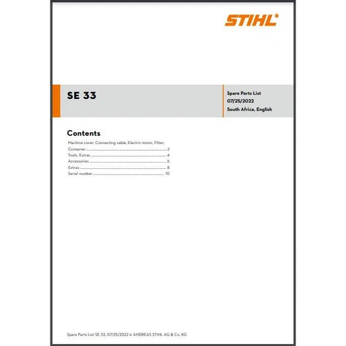 Parts List & Diagram SE33 STIHL-