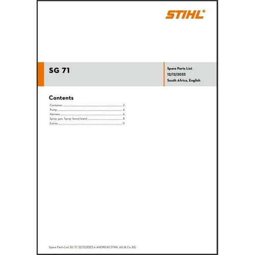 Parts List & Diagram SG71 STIHL-
