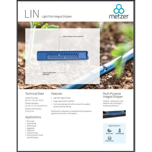 Pipe Drip Tape Metzer »-𝐼⌀16 x 𝑇0.6𝑚𝑚 (60𝑐𝑚SP x 2ℓ 𝑝/hr)-𝑝/50𝑚-