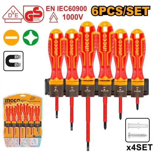 Screwdriver Set with Bracket VDE 6pc iNGCO-