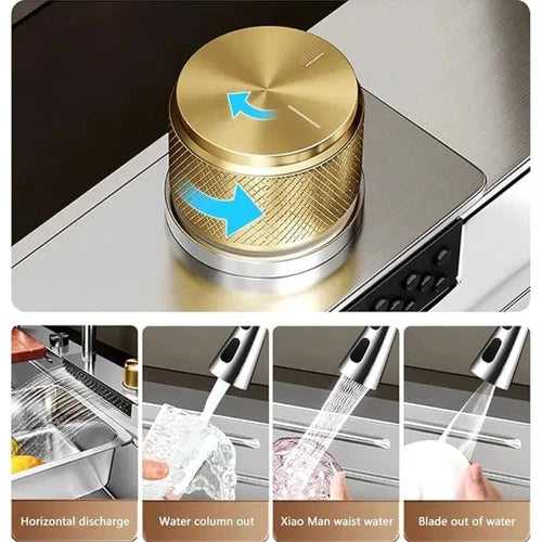 Sink Drop In Sleek Workstation + Waterfall Mixer-Stainless Steel-