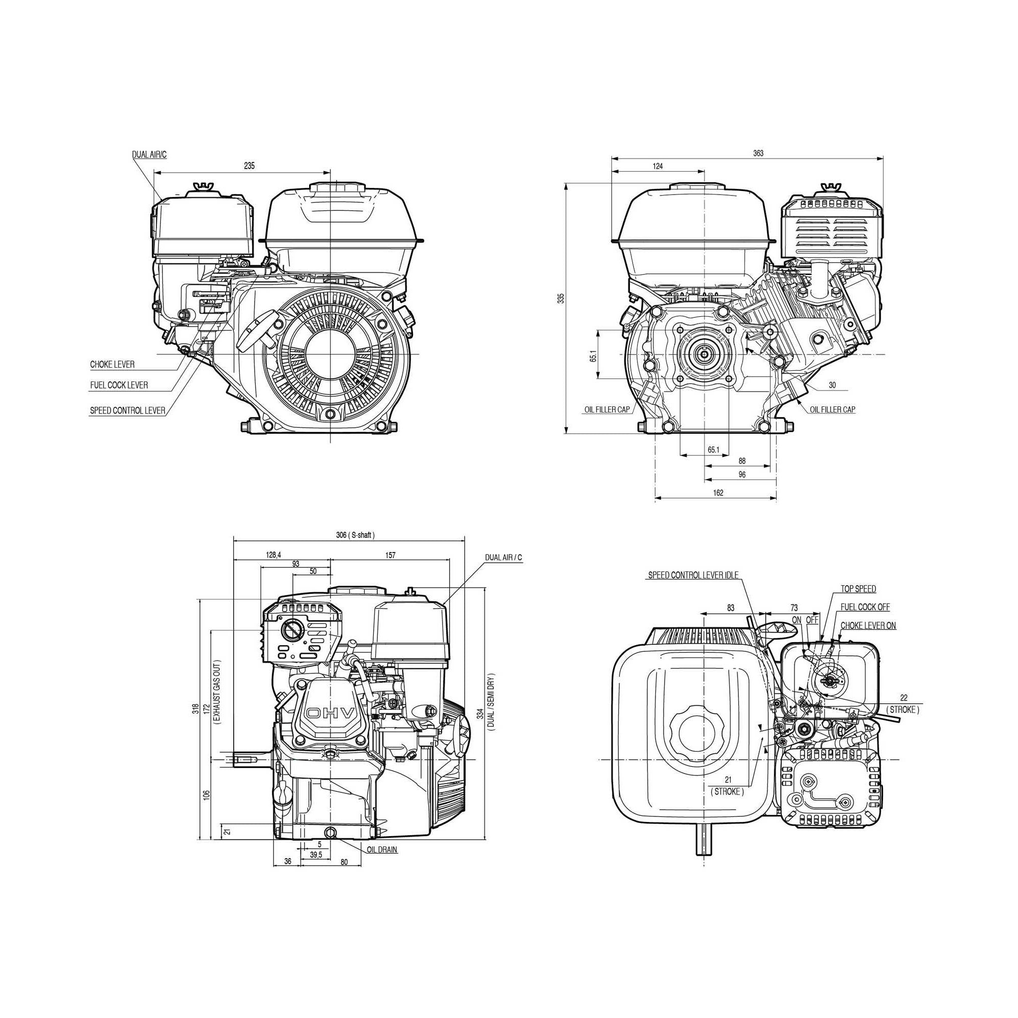 Engine Petrol Horizontal Shaft 4.8ℎ𝑝/3.6𝑘𝑊/163cc GP160 HONDA