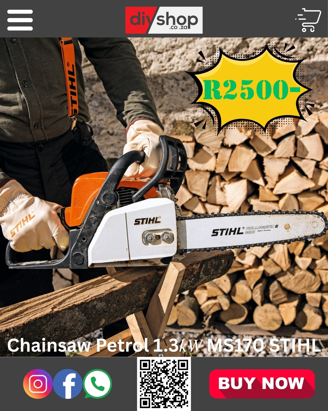 Chainsaw Petrol 1.3𝑘𝑊 MS170 STIHL