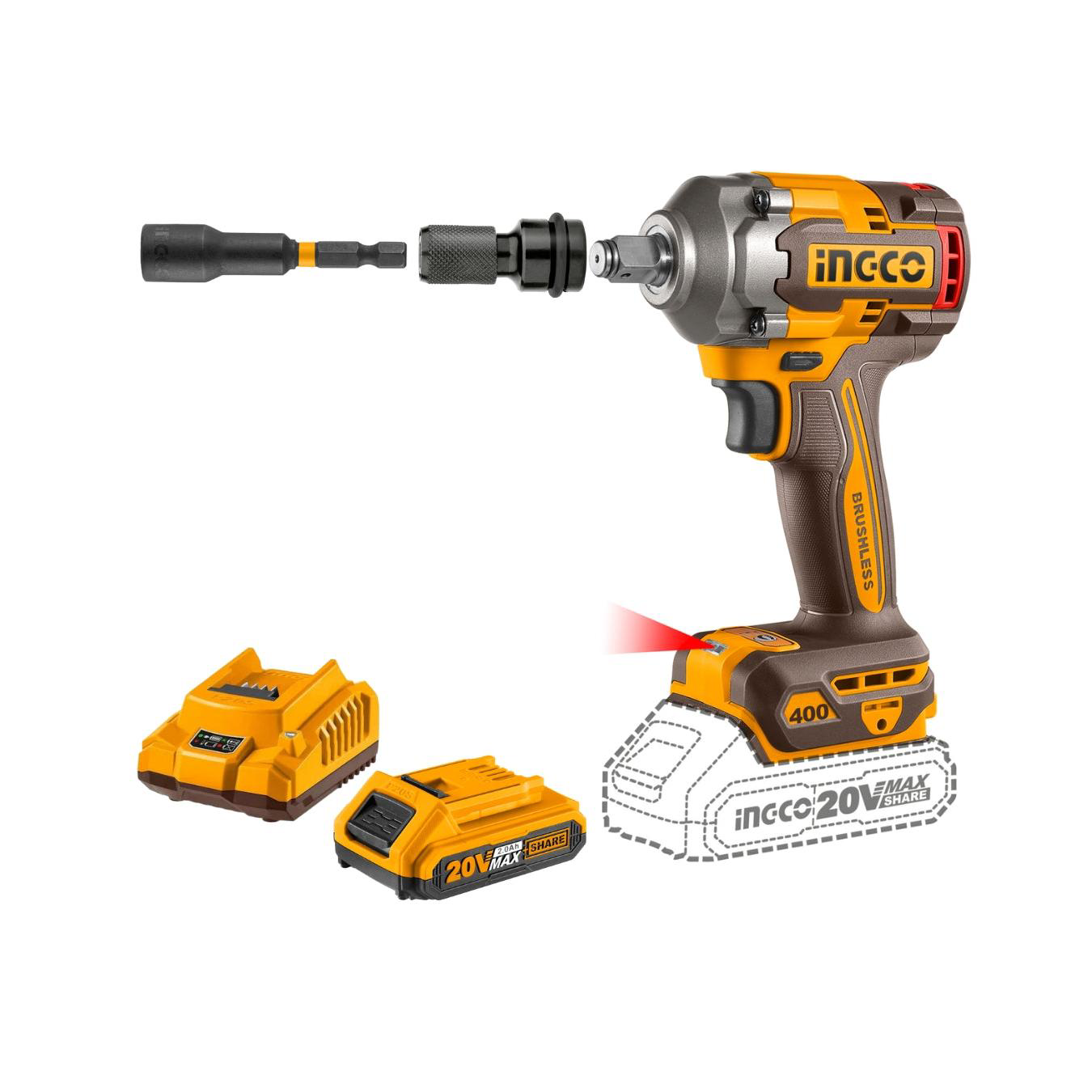 Impact Wrench/Driver Cordless 20𝑉 KIT iNGCO