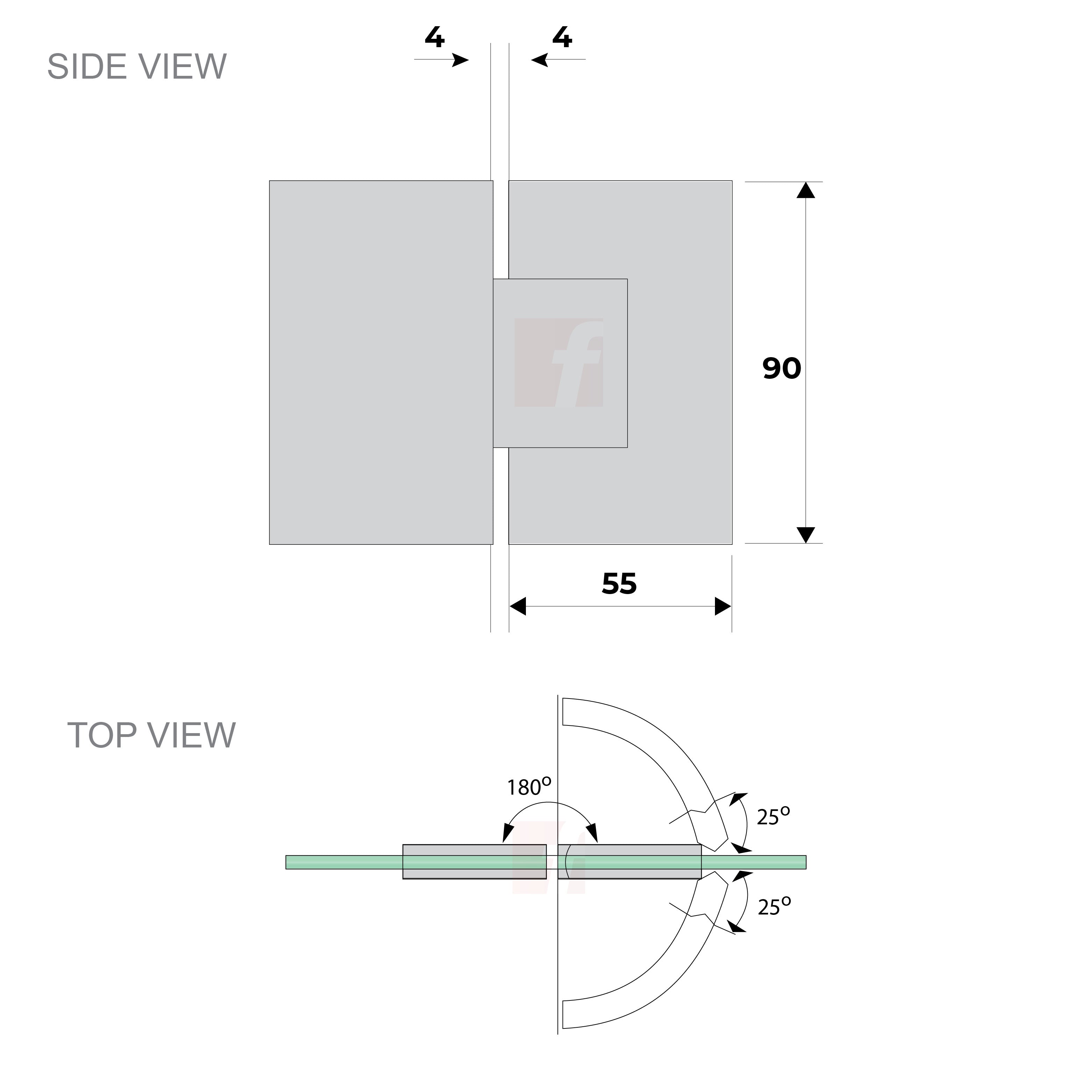 Hinge Glass to Glass 180° for Silhouette Frameless Shower