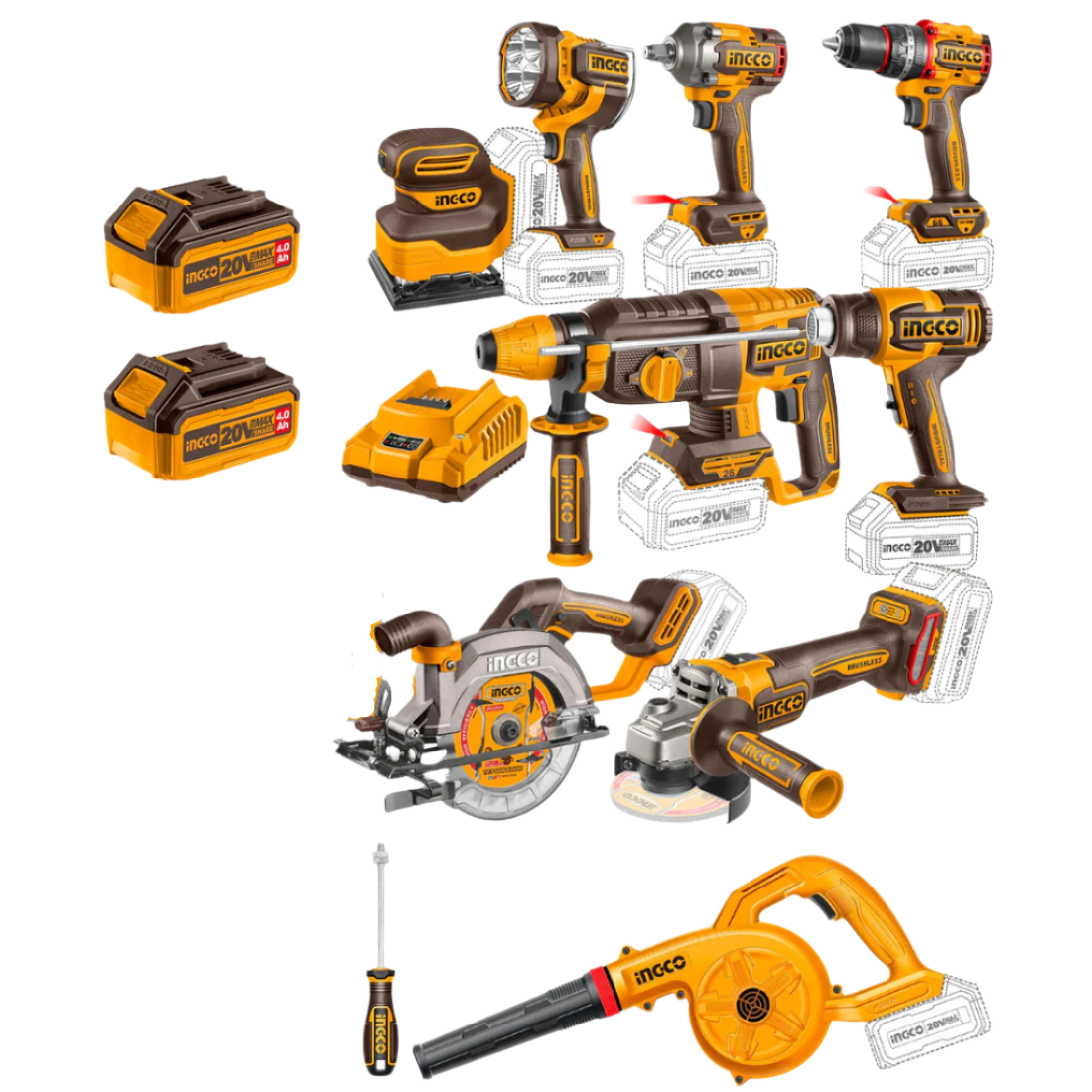 Cordless Industrial Combo Kit 9pc iNGCO