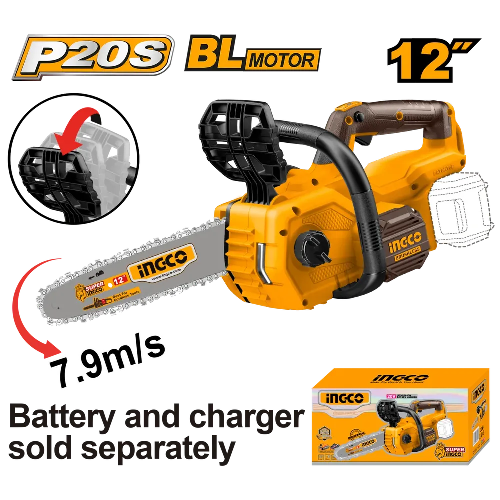 Chainsaw Cordless 𝑃20ˢ iNGCO-30𝑐𝑚/🟡63PM3-44𝐷𝐿-Tool Only-