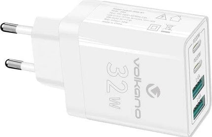 Charger USB Euro Volkano-2x PD20𝑊 Type-C/2x 2.4𝐴 Type-A