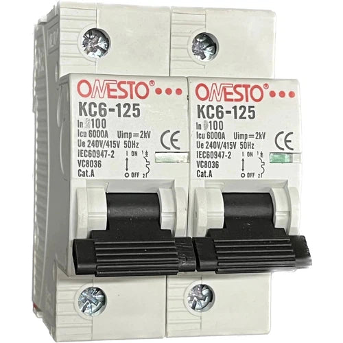 Circuit Breaker MCB DIN Onesto-Onesto-100𝐴 2𝑃 6𝑘𝐴-diyshop.co.za