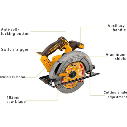 Circular Saw Cordless 𝑃20ˢ iNGCO »-140𝑚𝑚-Tool Only-