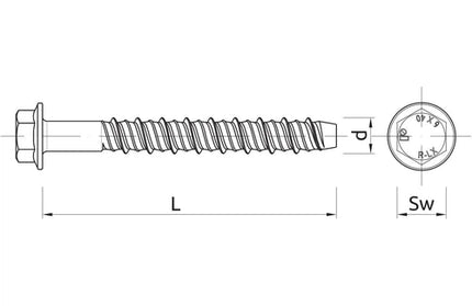 Concrete Screwbolt Hex Head Rawl-10x75mm-𝑝/10-