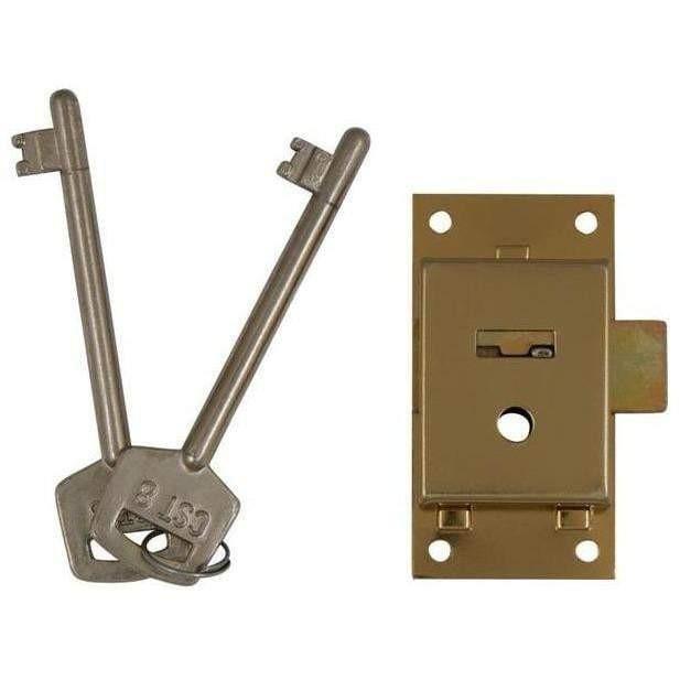 Cupboard Lock Brass Plated-Locks-Euro-64mm-diyshop.co.za