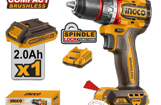 Drill Cordless 𝑃20ˢ iNGCO-55𝑁-𝑚-Tool Only-