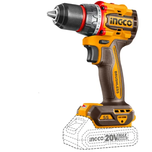 Drill Cordless Metal Chuck 20𝑉 iNGCO (NON IMPACT)-55𝑁-𝑚-Tool Only-
