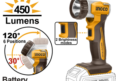Flashlight Cordless 𝑃20ˢ iNGCO-Tool Only-450l𝑚-