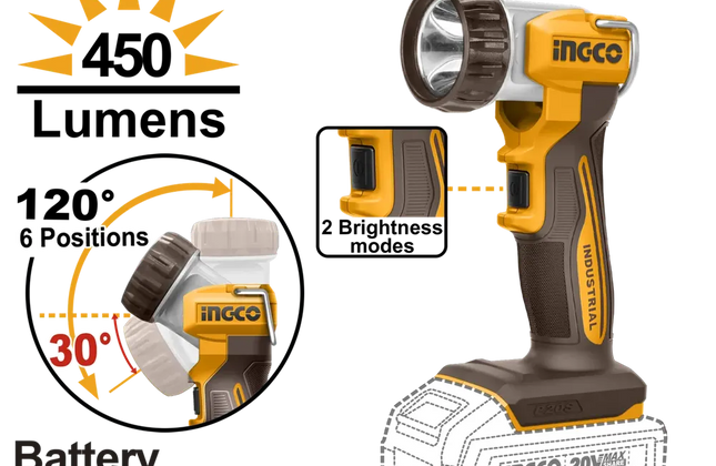 Flashlight Cordless 𝑃20ˢ iNGCO-Tool Only-450l𝑚-