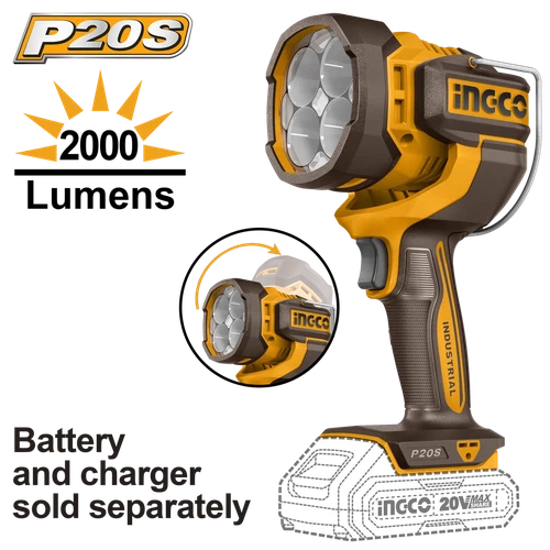 Flashlight Work Lamp Cordless 20𝑉 2000l𝑚 iNGCO-Tool Only-