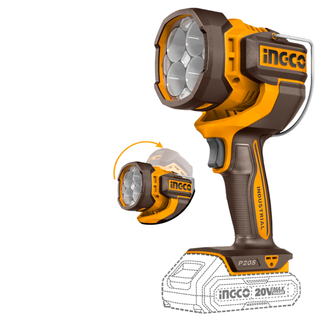 Flashlight Work Lamp Cordless 20𝑉 2000l𝑚 iNGCO