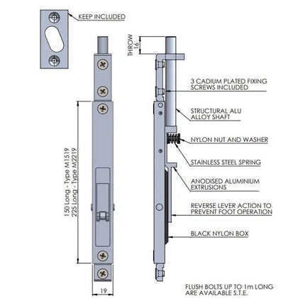 Flush Bolt for Aluminium Door ALUFAB-150x19mm-Aluminium-