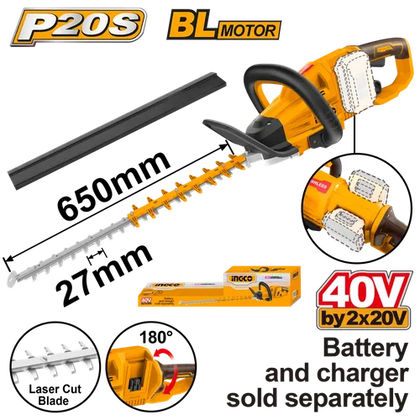 Hedge Trimmer Cordless 2x𝑃20ˢ iNGCO-650mm-Tool Only-