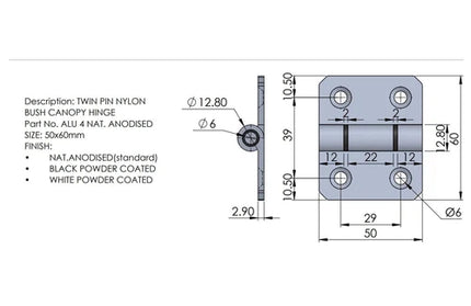 Hinge Aluminium Canopy-Aluminium-50x57𝑚𝑚-each