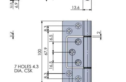 Hinge Aluminium Sinkless Centered-Aluminuim-100𝑚𝑚-pair