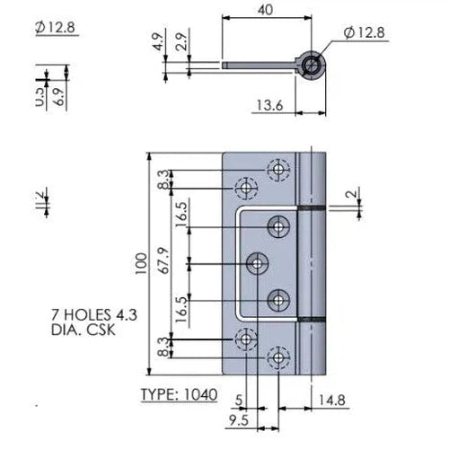Hinge Aluminium Sinkless Centered-Aluminuim-100𝑚𝑚-pair
