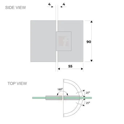 Hinge Glass to Glass 180° for Silhouette Frameless Shower-Stainless steel-each-