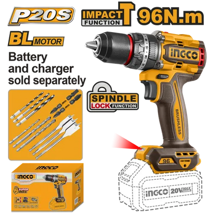 Impact Drill Cordless 𝑃20ˢ iNGCO-66𝑁-𝑚-Tool Only-