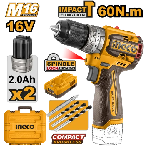 Impact Drill Cordless Metal Chuck 16𝑉 iNGCO