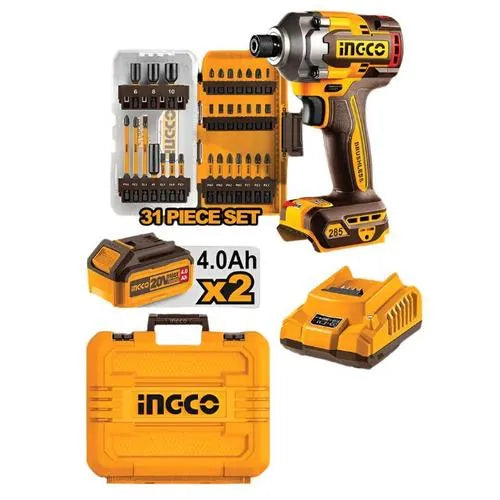 Impact Driver Cordless 1/4" 285𝑁-𝑚 20𝑉 SET iNGCO