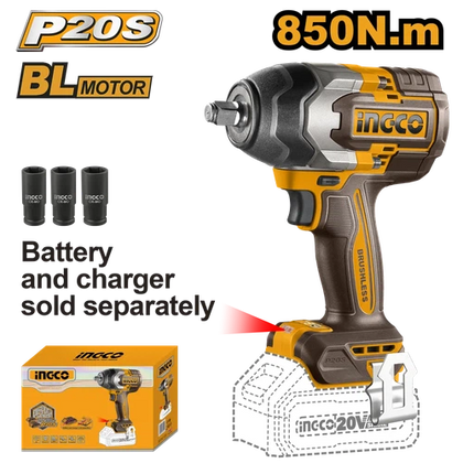 Impact Wrench 1/2" Cordless 𝑃20ˢ iNGCO-400𝑁-𝑚-Tool Only-