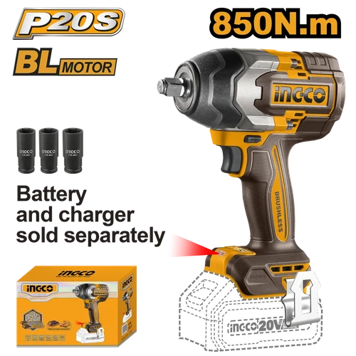 Impact Wrench 1/2" Cordless 𝑃20ˢ iNGCO-400𝑁-𝑚-Tool Only-