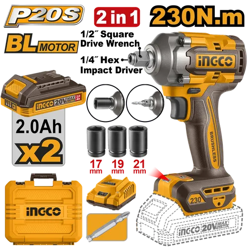 Impact Wrench Cordless 20𝑉 1/2" iNGCO