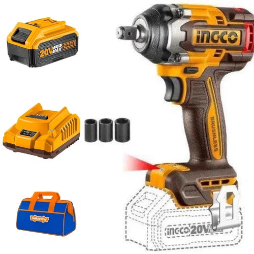 Impact Wrench Cordless 20𝑉 1/2" 500𝑁-𝑚 iNGCO