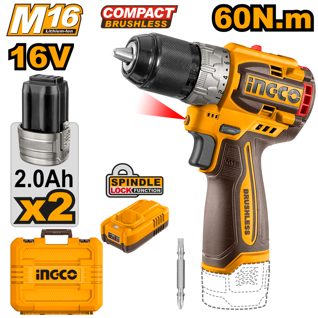 Impact Drill Cordless 𝑀16 KIT iNGCO