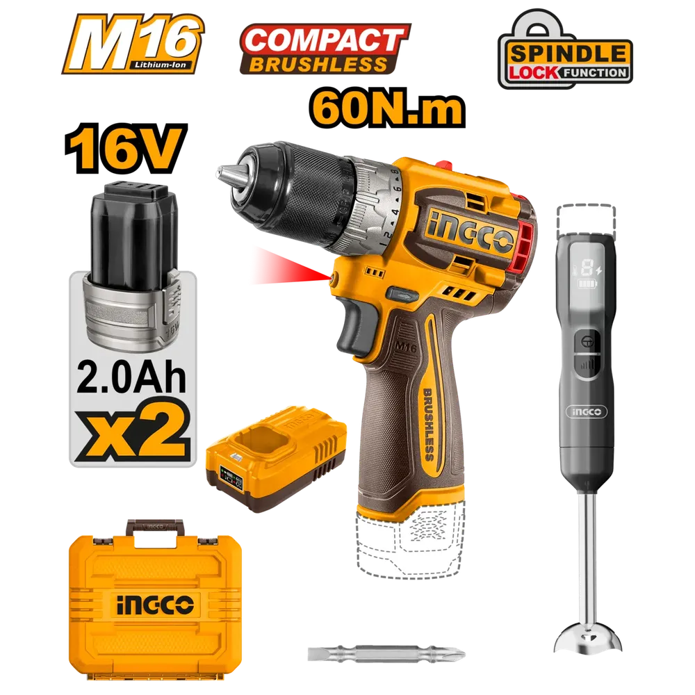 Impact Drill + Stick Blender Cordless 𝑀16 KIT iNGCO-