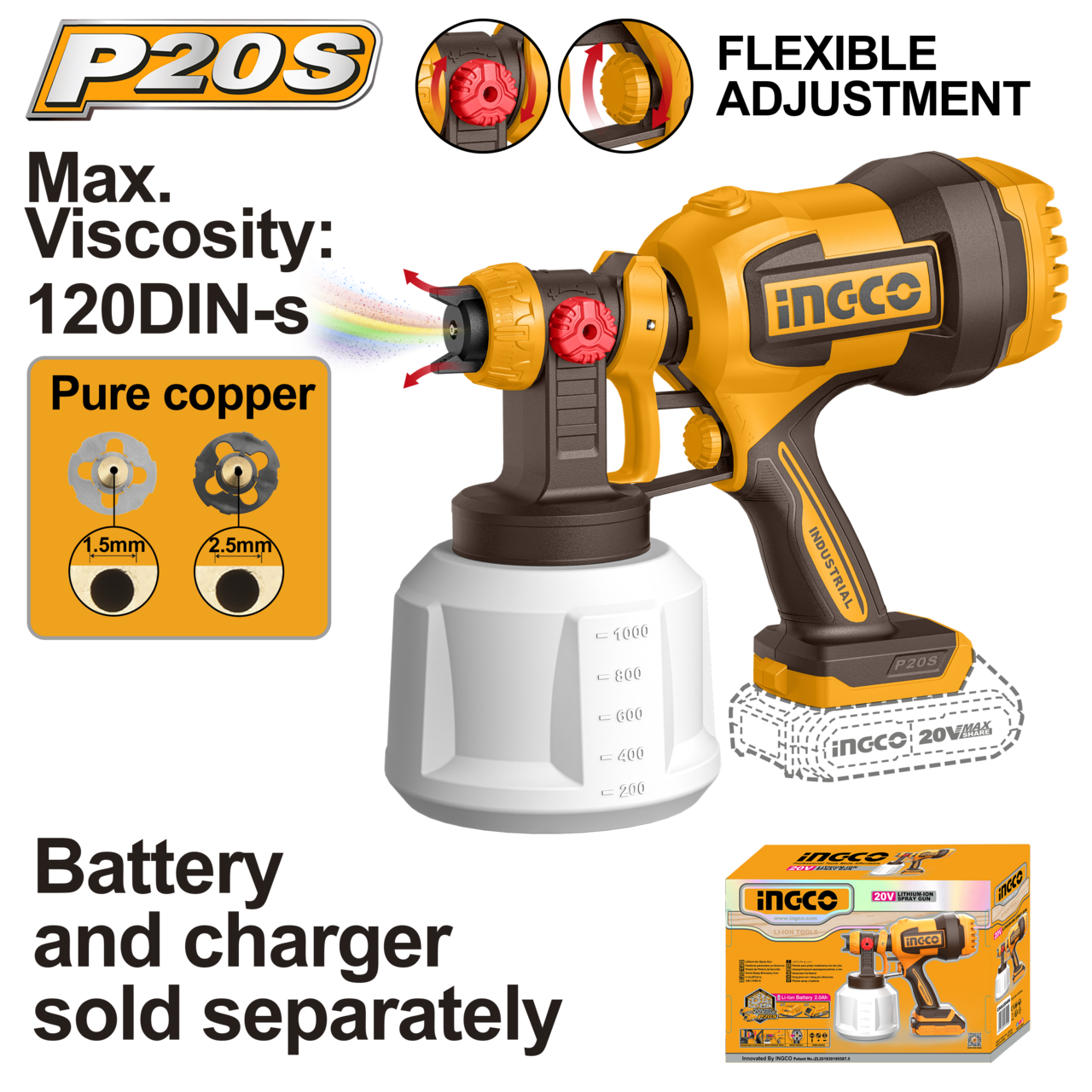 Spray Gun Cordless 20𝑉 HVLP iNGCO