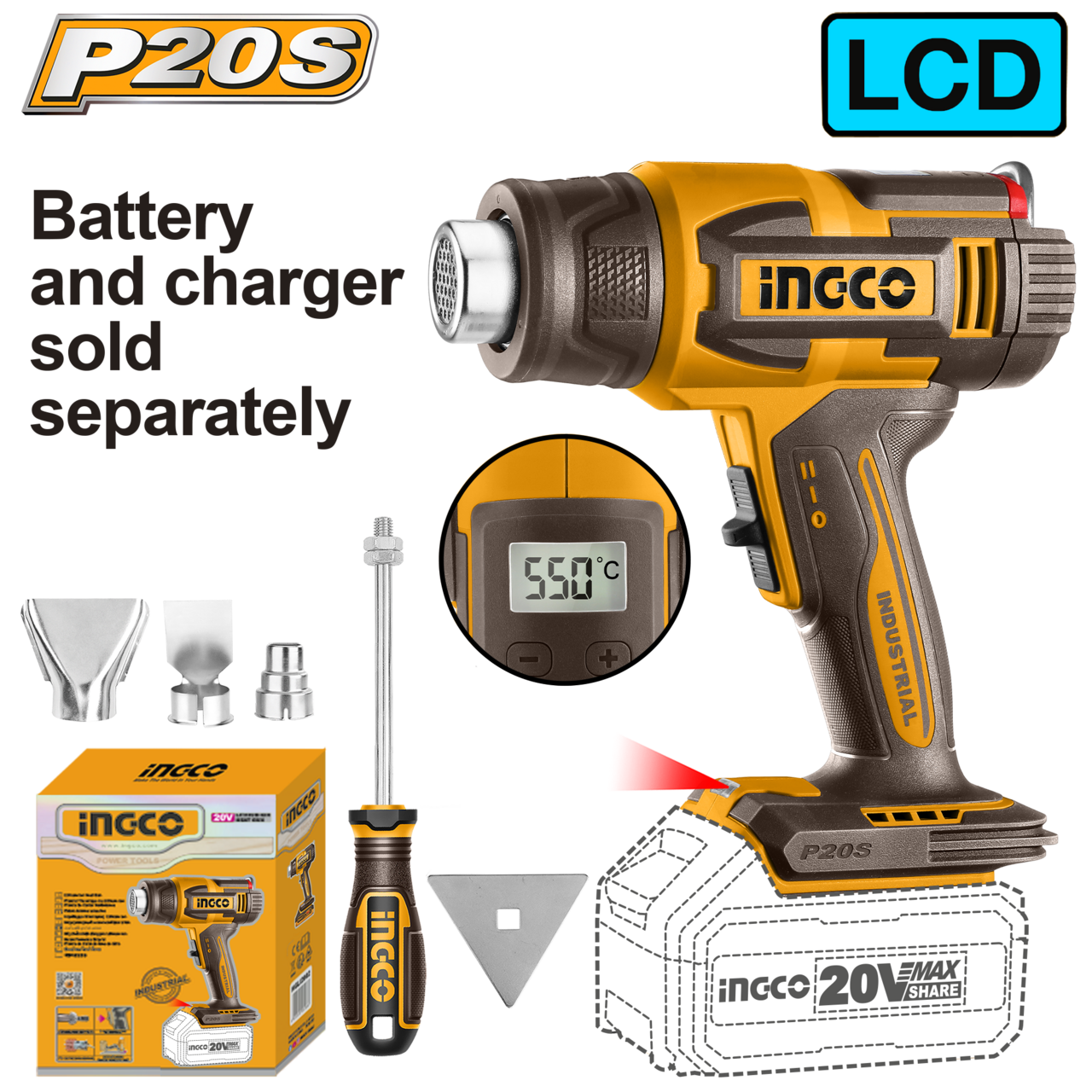 Heat Gun Cordless 20𝑉 iNGCO