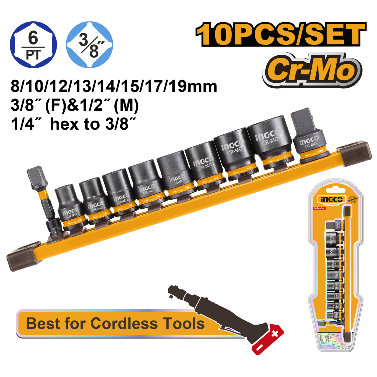 Impact Socket Set 3/8" 10pc iNGCO